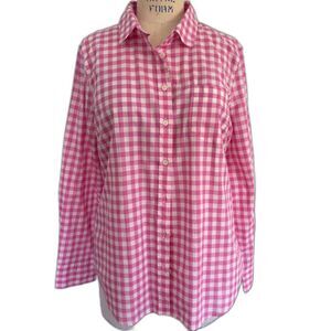 J. Crew Pink and White Check Button Down Cotton Shirt XL